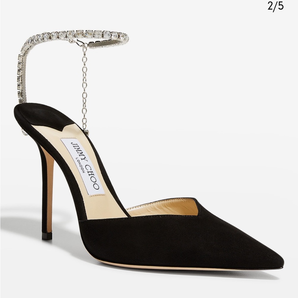 Jimmy Choo Saeda Crystal Wrap Suede Pumps